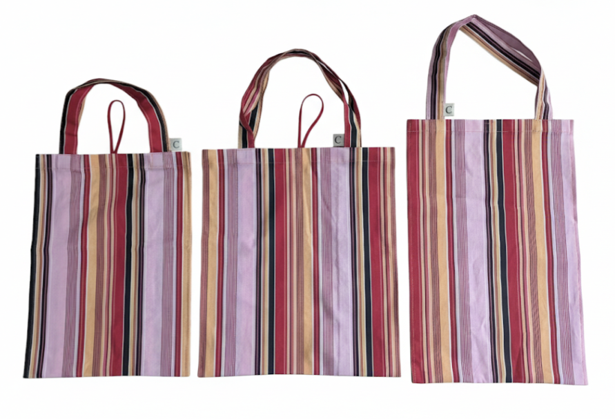 Forldable Tote Bag - Pink Stripe -M