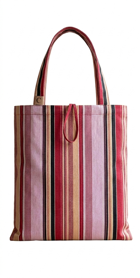 Foldable Tote Bag - Pink Stripe-S