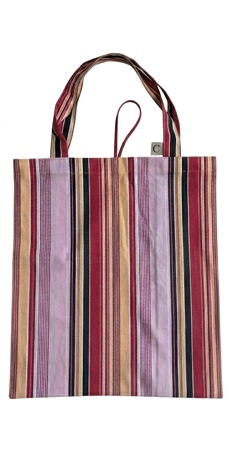 Forldable Tote Bag - Pink Stripe -M