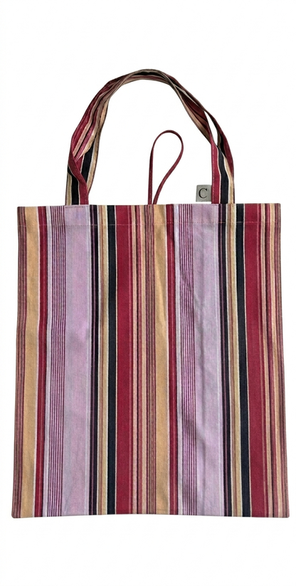 Forldable Tote Bag - Pink Stripe -M