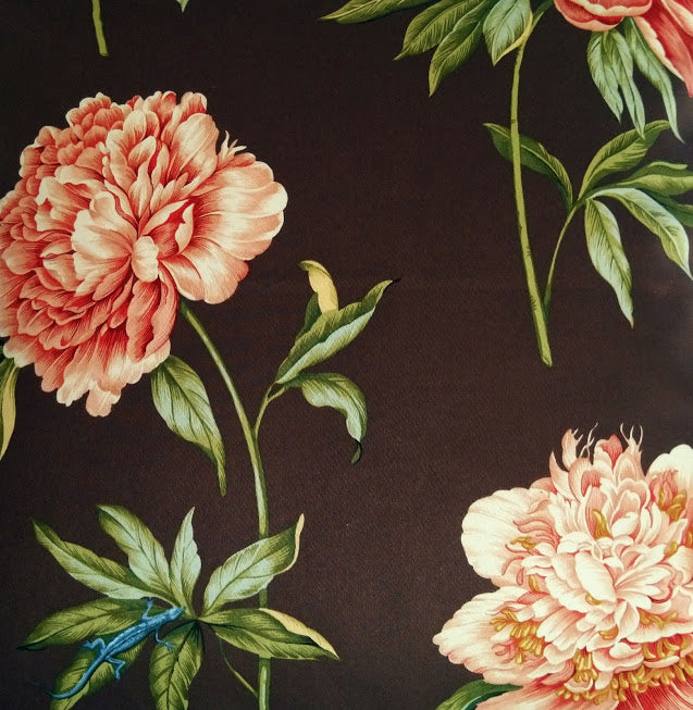 Vintage Peony Garden in Chocolate Brown Cushion Cover