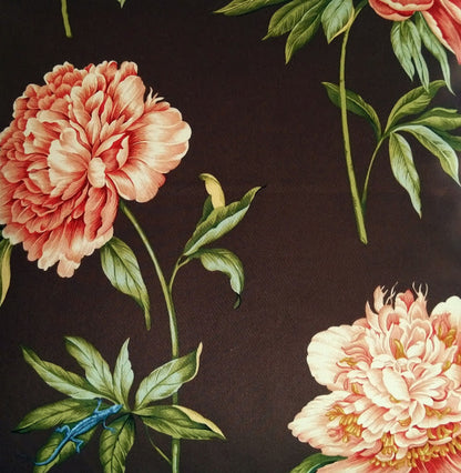 Vintage Peony Garden in Chocolate Brown Cushion Cover