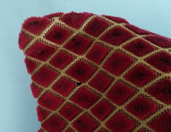 Vintage Baker Upholstery Fabric Wine Red and Gold Diamond Velvet Cushion Cover