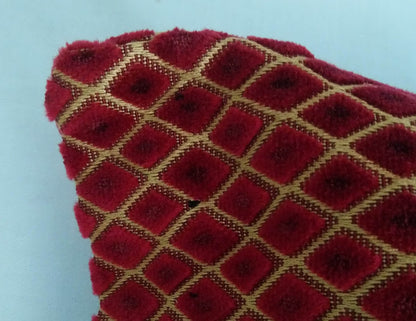 Vintage Baker Upholstery Fabric Wine Red and Gold Diamond Velvet Cushion Cover