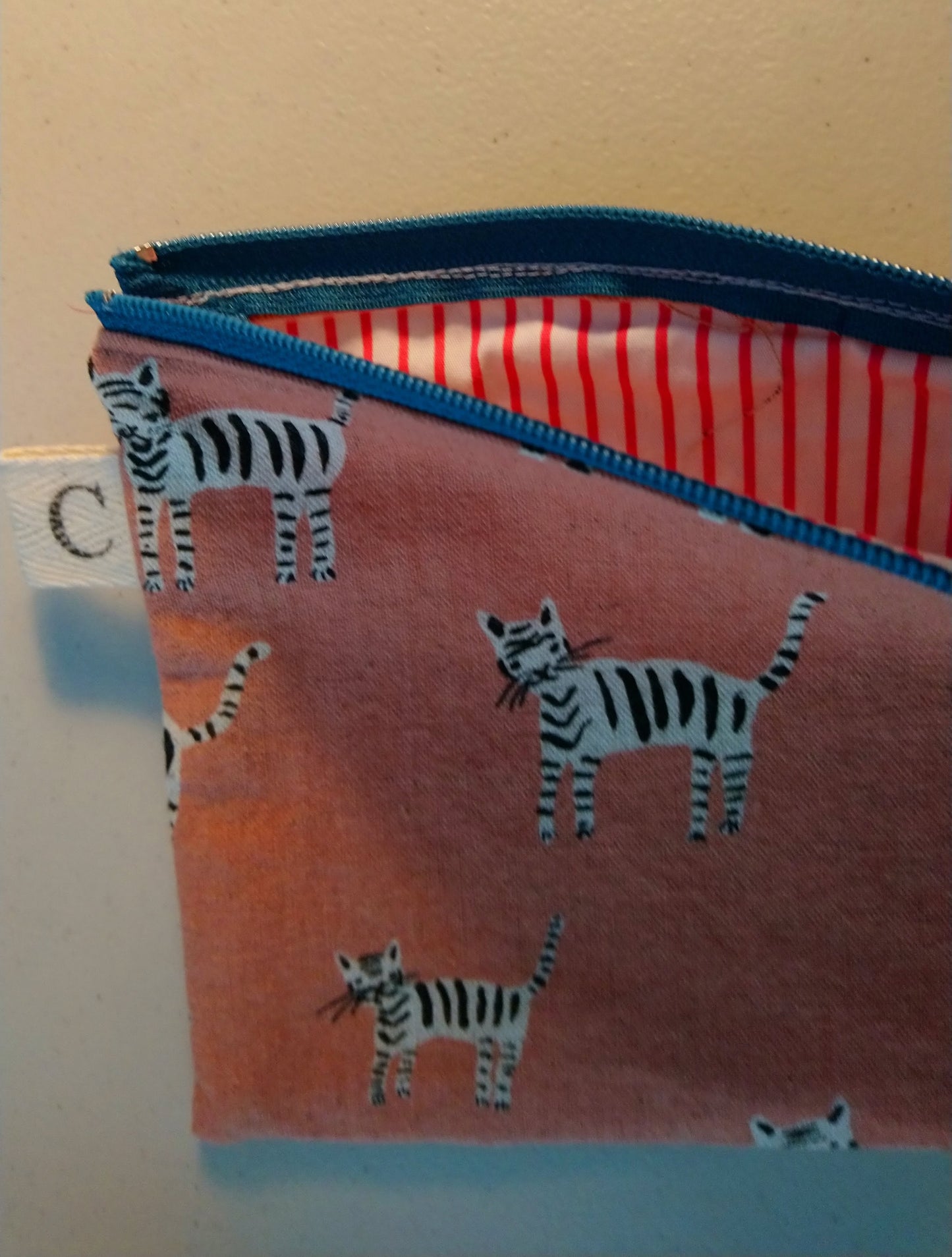 Lined Cotton Zipper Pouch - Baby Tigers