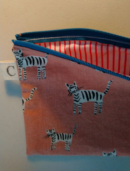 Lined Cotton Zipper Pouch - Baby Tigers