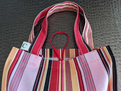 Foldable Tote Bag - Pink Stripe-S