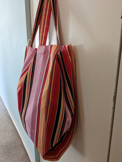 Foldable Tote Bag - Pink Stripe-S