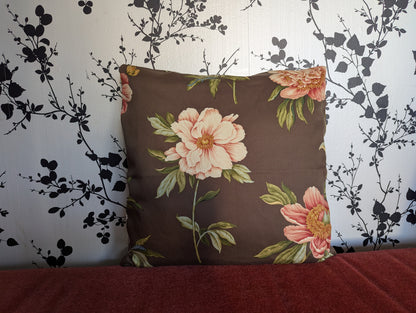 Vintage Peony Garden in Chocolate Brown Cushion Cover