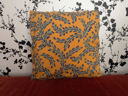 Willow Boughs In Mustard & Teal Blue Cushion Cover