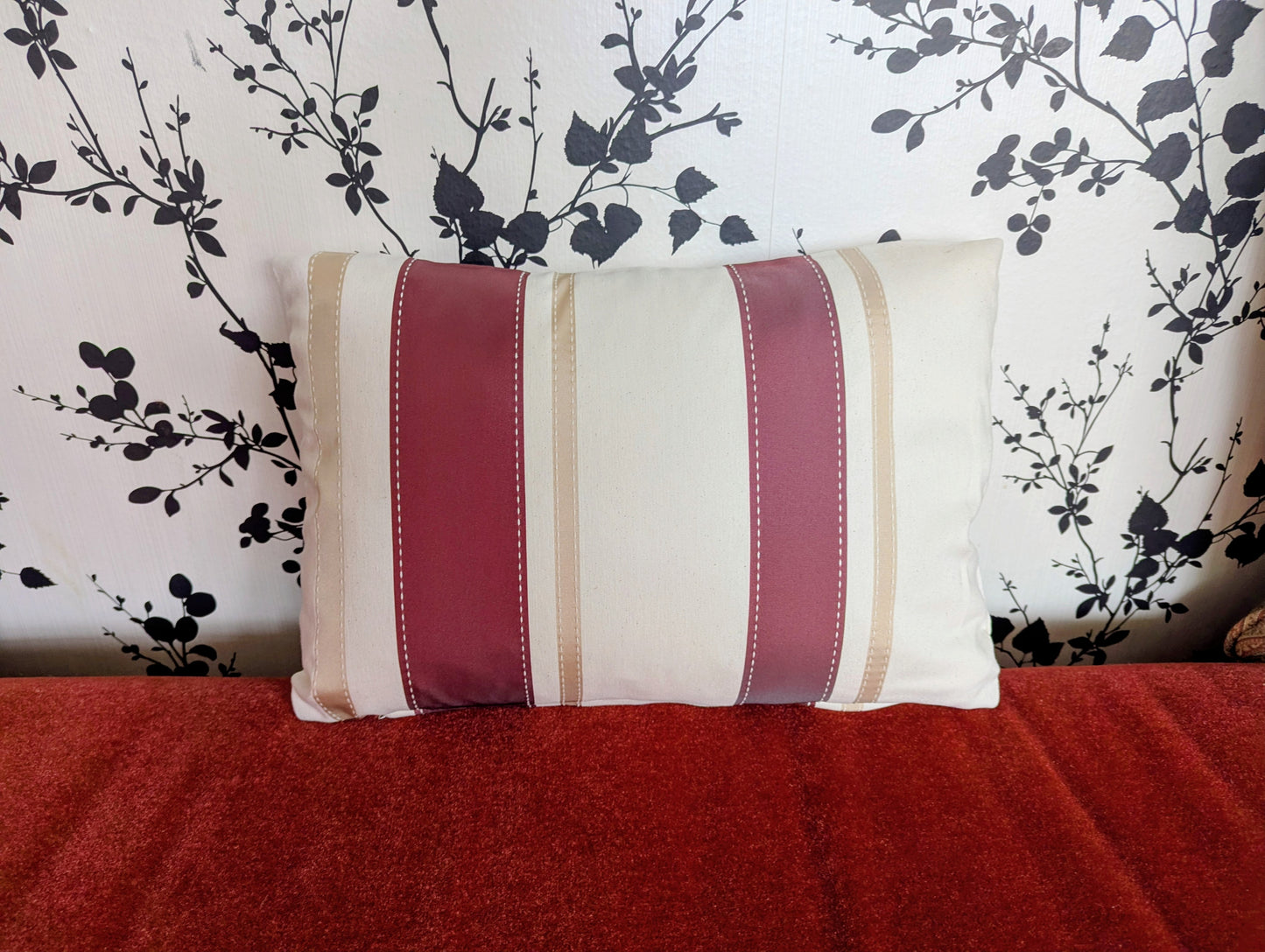 Burgundy & Beige Wide Stripe Vintage Fabricut Cotton Cushion Cover
