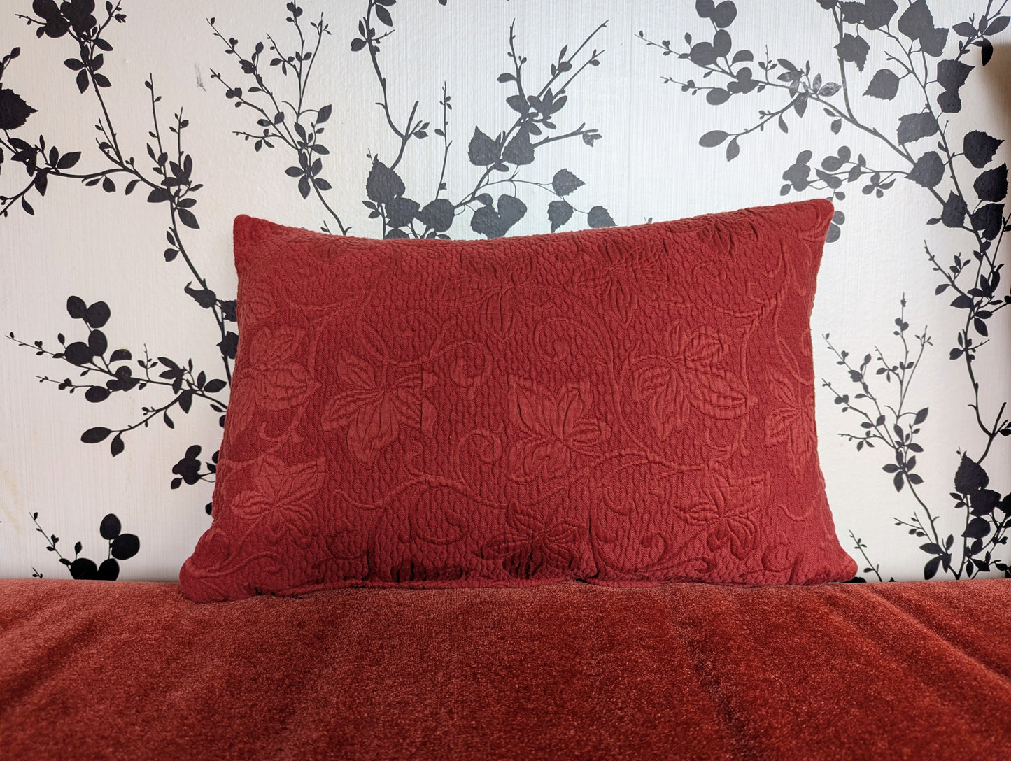 Italian Trapunto Brick Colour Vines Cushion Cover