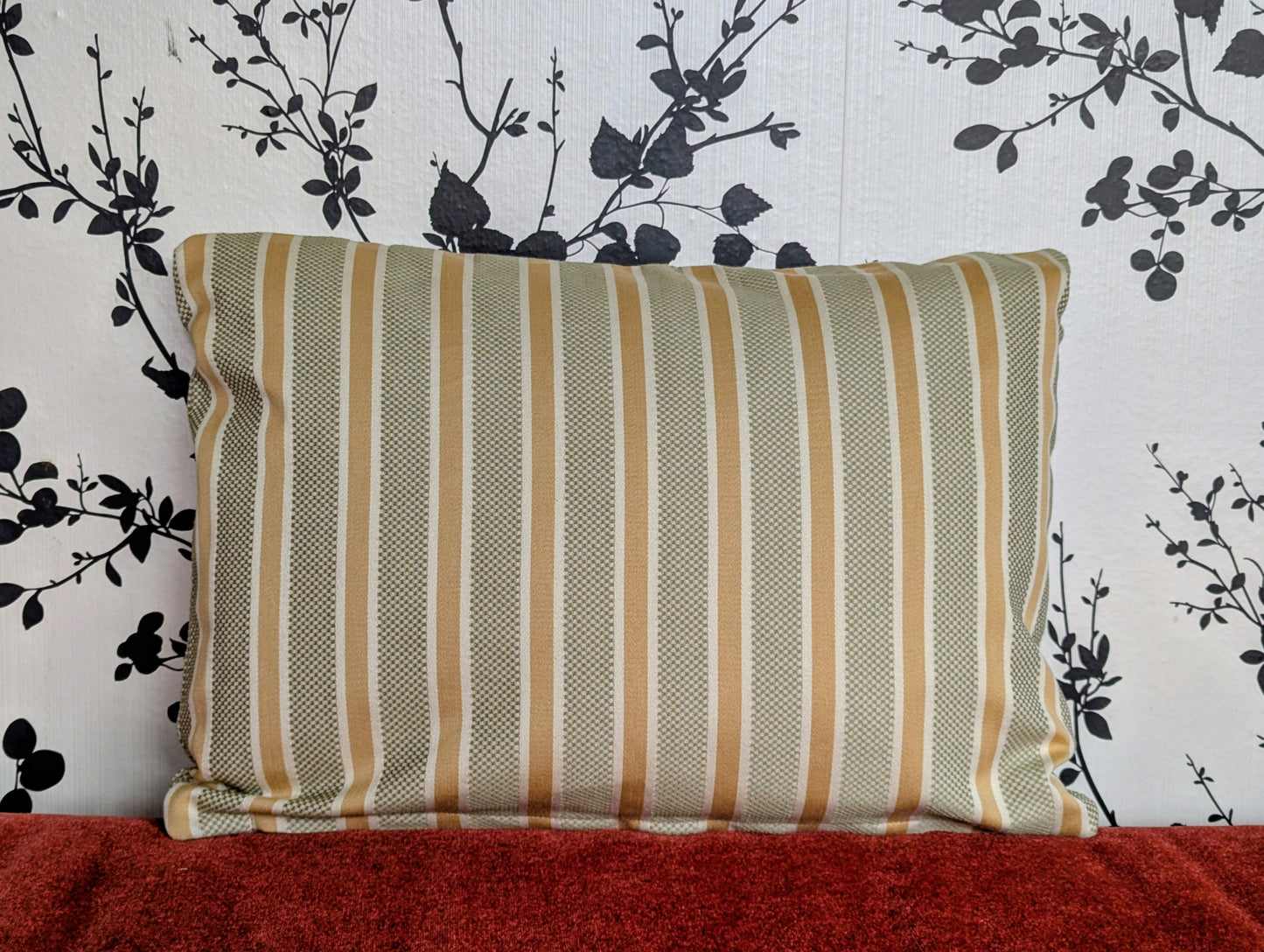 Vintage Kravet Green & Beige Stripe Woven Cotton Cushion Cover
