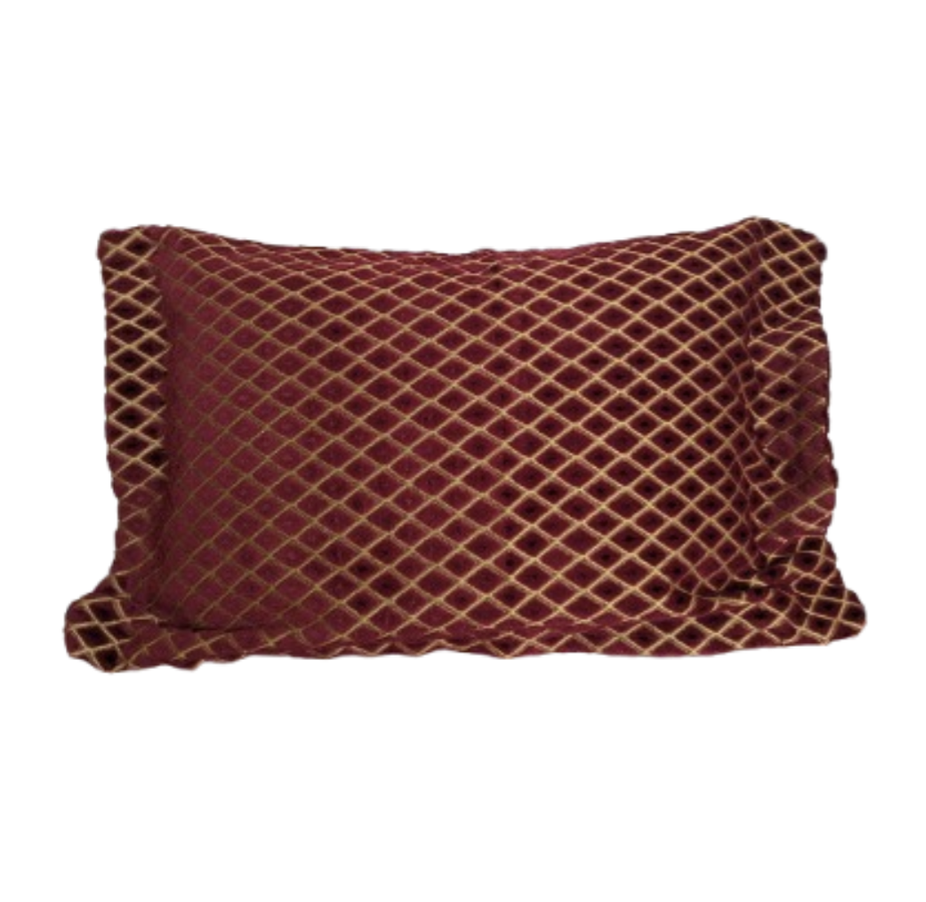 Vintage Baker Upholstery Fabric Wine Red and Gold Diamond Velvet Cushion Cover