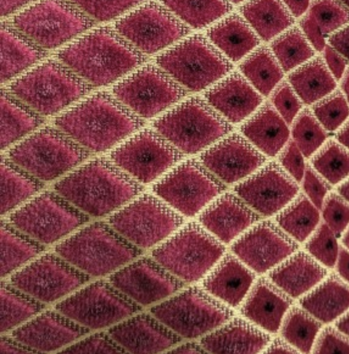 Vintage Baker Upholstery Fabric Wine Red and Gold Diamond Velvet Cushion Cover