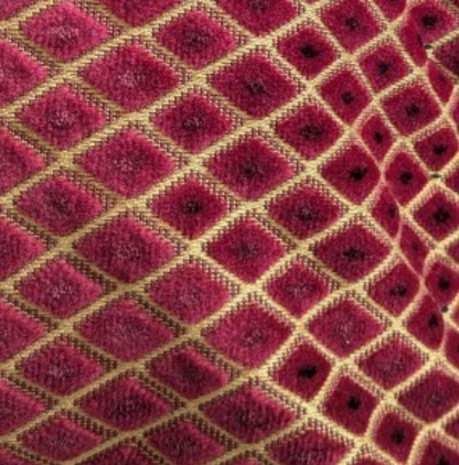 Vintage Baker Upholstery Fabric Wine Red and Gold Diamond Velvet Cushion Cover