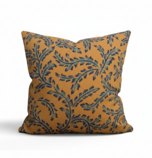 Willow Boughs In Mustard & Teal Blue Cushion Cover