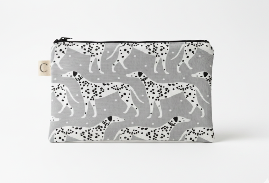 Lined Cotton Zipper Pouch -Dalmation