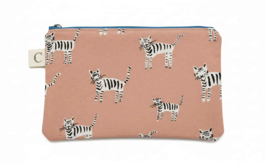 Lined Cotton Zipper Pouch - Baby Tigers
