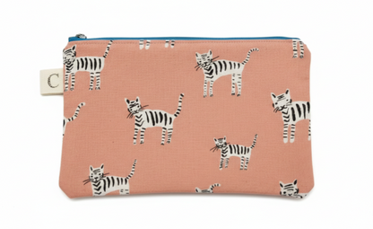 Lined Cotton Zipper Pouch - Baby Tigers
