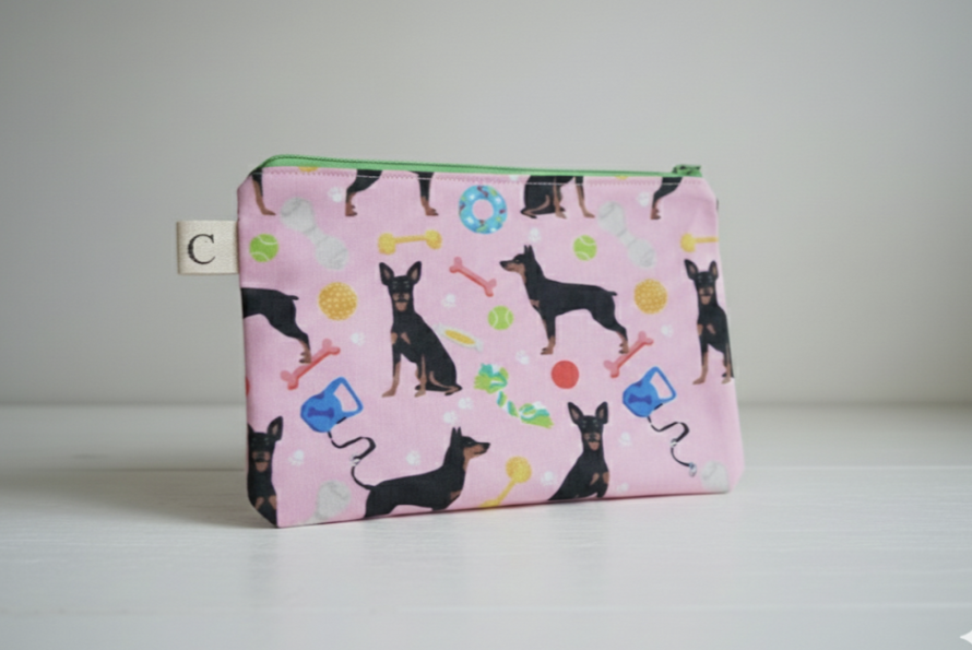 Lined Cotton Zipper Pouch - Miniature Pinscher