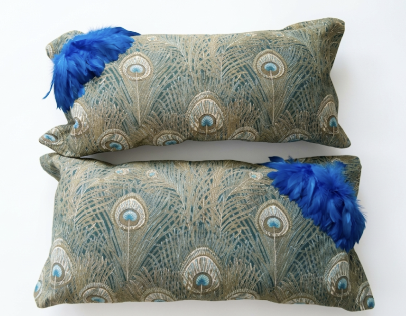Vintage Liberty London Pillow with Feather Trim