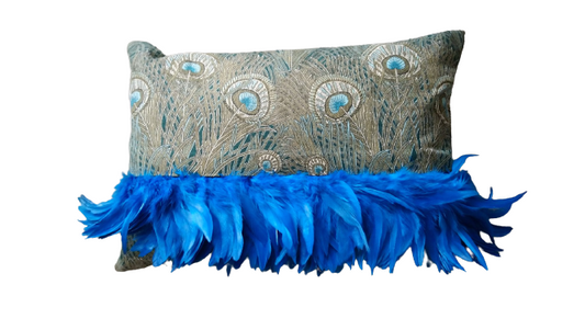 Vintage Liberty London Linen Pillow with Feather Trim