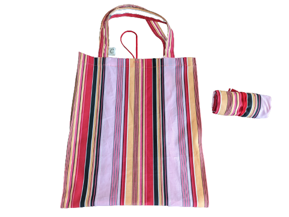Forldable Tote Bag - Pink Stripe -M