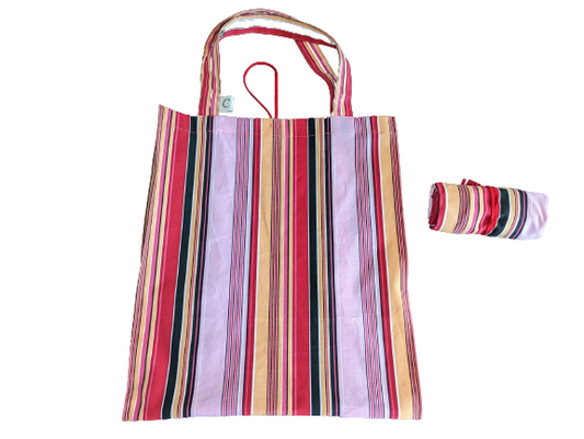 Forldable Tote Bag - Pink Stripe -M
