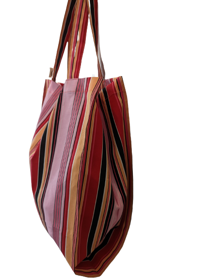 Forldable Tote Bag - Pink Stripe -M